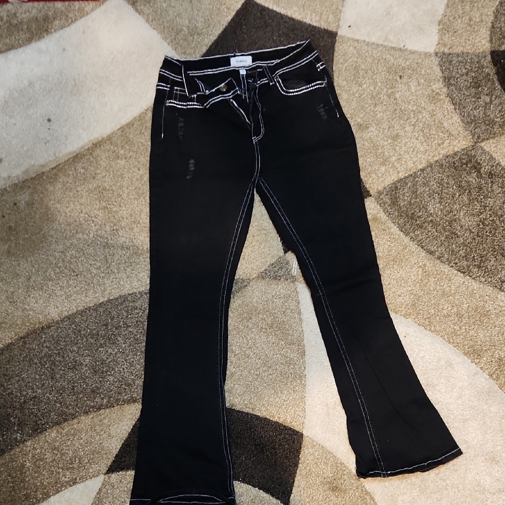 BAMBOO Black Jeans with White Stitching